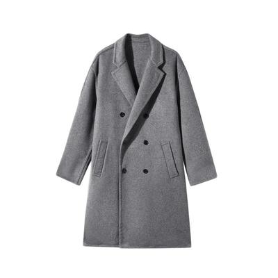 GXG男装双排扣羊毛大衣宽松双面呢长款外套24年冬品#G24D264031