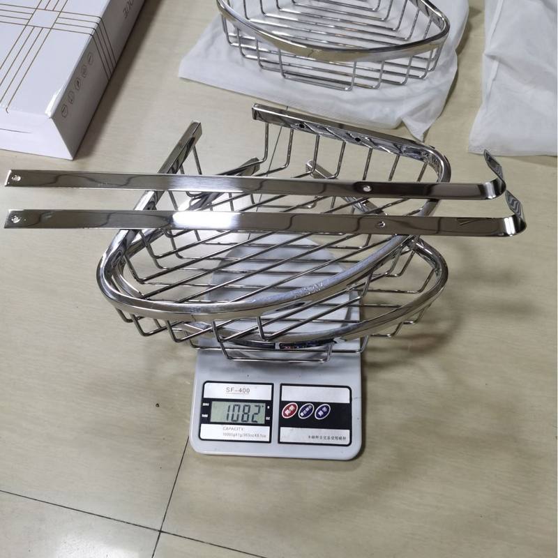 304不锈钢三角网篮架 卫生间置物架 精抛加厚双层带钩角架