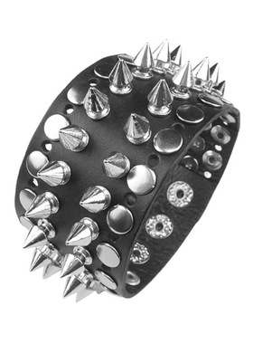 圆锥尖铆钉平圆钉摇滚黑朋克手链