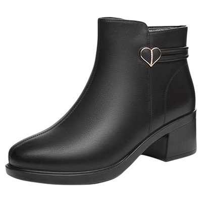 红蜻蜓时装靴粗跟短筒妈妈靴子