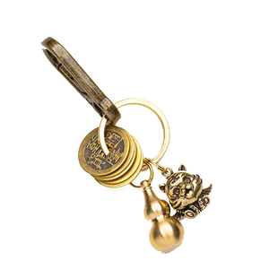 纯黄铜老虎萌虎汽车钥匙扣小挂件古风男女包包饰品吊坠摩托车挂饰