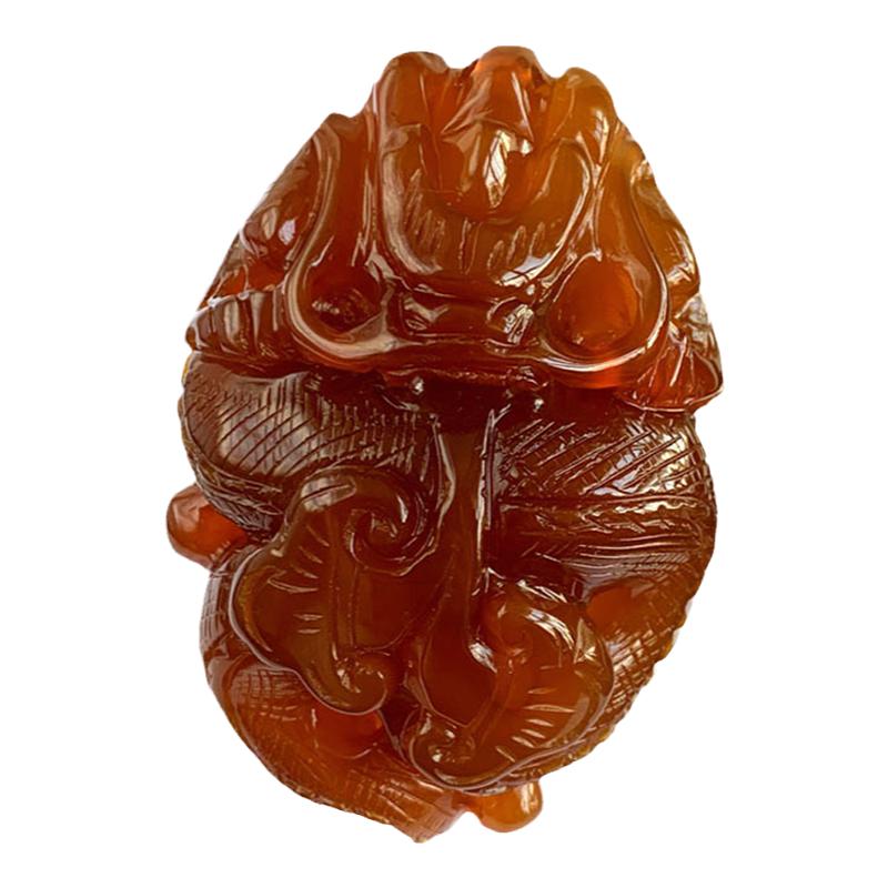 天然红玛瑙雕刻龙摆件