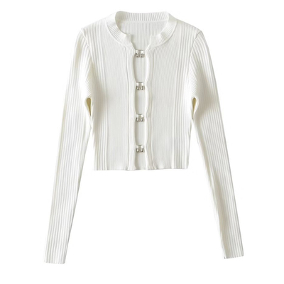 欧美辣妹风音符钩扣针织开衫