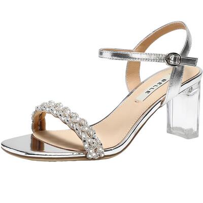 百丽闪耀水钻一字带凉鞋女26夏新商场款优雅粗高跟凉鞋F5A1DBL6