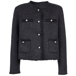 Vero Moda毛呢外套2025秋冬纯羊毛流苏上衣气质千金风32534T002