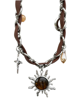太阳图腾十字星月亮项链