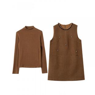 宝诗黎两件套打底钉珠连衣裙2025冬季气质复古美拉德直筒背心裙