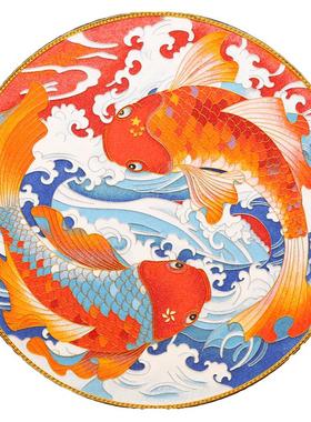 碳盘摆件太极鱼掐丝珐琅彩新中式玄关客厅桌面坐盘景泰蓝手工礼品