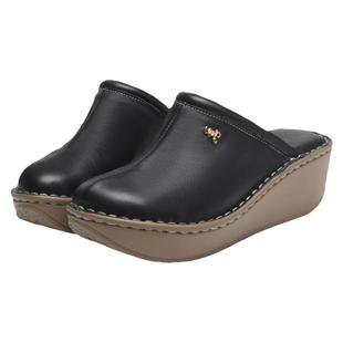 2026夏头层牛皮包头拖鞋高跟休闲里外全真皮女鞋松糕坡跟厚底凉拖