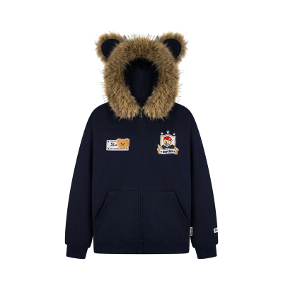 小熊耳朵毛领可拆卸外套连帽卫衣