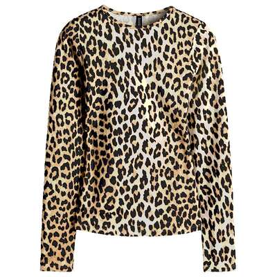 HM女装T恤春季时尚气质印花圆领内搭修身长袖上衣1294075