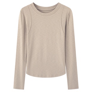 画风drawwind春季肌理感长袖T恤女纯色亲肤拼接打底衫2026年新款