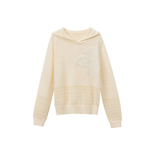 一城画一新款慵懒风镂空时尚设计短款长袖套头毛衫女