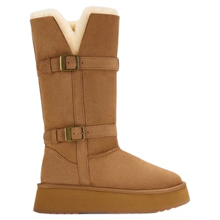 「鞋登」冬季必入~8cm栗色两穿长筒靴女2026新厚底毛毛高筒雪地鞋