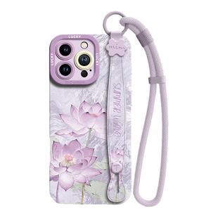 适用苹果16手机壳iphone15promax保护套14新款12的13外壳14pro后17全包plus女xsmax硅胶por腕带挂绳水光荷花
