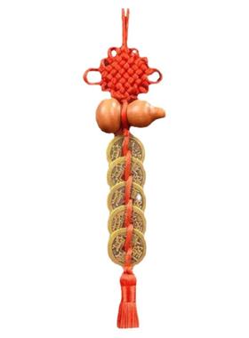 五帝钱化解门对门桃木葫芦挂件真品摆件压吉祥结铜钱串卧室床头