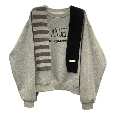 圆领字母印花加绒卫衣围脖套装女