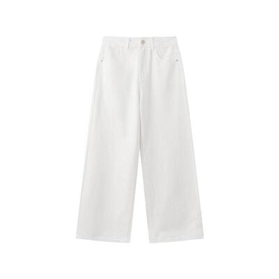 三福牛仔裤女2026新款夏季宽松直筒阔腿裤时尚白色裤子女装522186