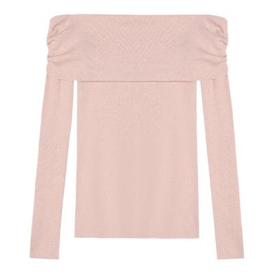 一字肩针织衫简约侧边缩褶设计