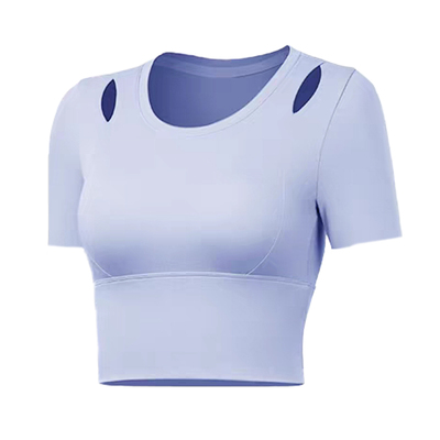瑜伽服2025新款短袖镂空运动上衣女短款固定杯带胸垫跑步健身T恤