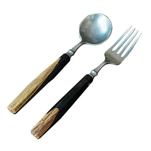 堂上燕手工黑檀木勺子长柄实木家用高档精致304不锈钢吃饭勺汤匙