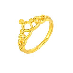 赛菲尔黄金手饰女5D硬金皇冠戒指简约镂空指环金珠戒子送女友礼物