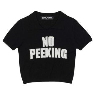 SCULPTOR休闲POLO领针织短上衣露脐女薄款短袖T恤衫