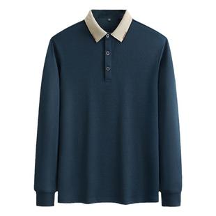 秋冬加绒超大码长袖t恤男翻领加肥加大宽松休闲中老年爸爸POLO衫