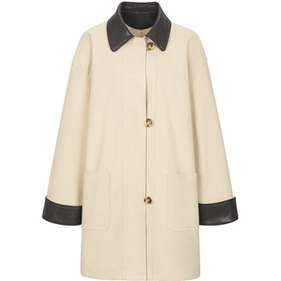 衣香丽影巴恩风撞色皮领风衣女2026年春装新款小个子流行休闲外套