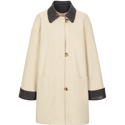 衣香丽影巴恩风撞色皮领女风衣