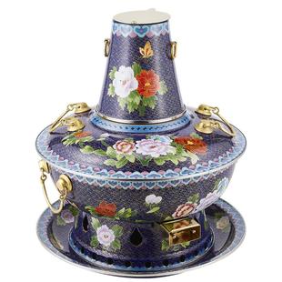 隆顺新景泰蓝搪瓷铜火锅电碳两用紫铜加厚铜锅老北京涮肉火锅锅具