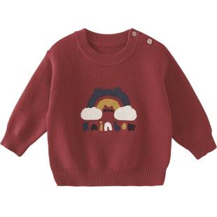 宝宝毛衣男童秋冬线衣女童上衣婴幼儿纯棉红色拜年服儿童针织衫