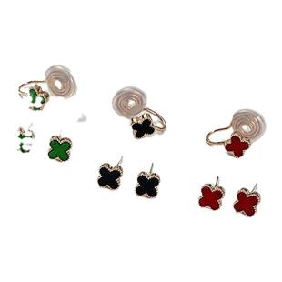 四叶草耳钉女气质网红黑色洋气耳环2026年新款小巧精致养耳洞耳饰