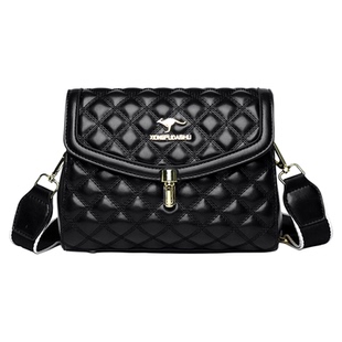 2026春新款真皮质感时尚单肩斜挎包百搭菱格小方包黑色中年妈妈包