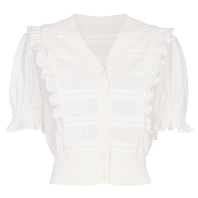 婉甸2025夏季新品椰子奶白拼接毛织开衫1242W12YT3