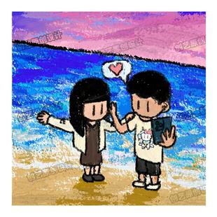 newmasus手绘头像油画棒定制情侣照片转代画恋人形象设计卡通人物