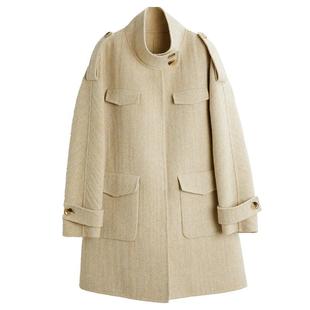 ELLE法式高端中长款毛呢外套女2025冬装新款小个子双面呢呢子大衣