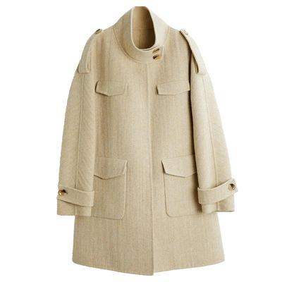 毛呢外套elle双面呢呢子大衣