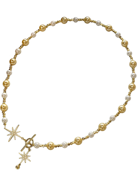 高定香槟金撞色珍珠项链女轻奢小众高级感气质毛衣链2024新款颈链