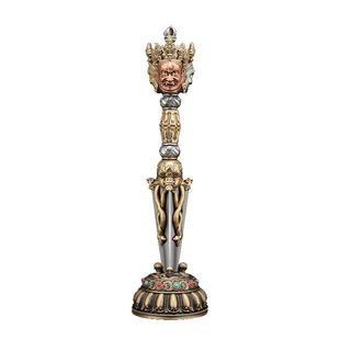 藏老喵三面普巴金刚橛摆件 全铜雕花装饰品 五股金刚降魔杵手把件