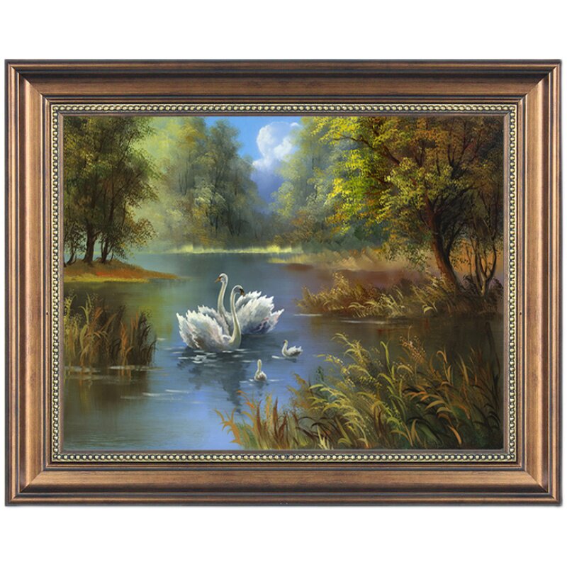欧式天鹅湖风景油画客厅背景墙壁画过道走廊画玄关美式餐厅装饰画