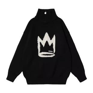 林思意同款MISHKA大眼球冬季高领拉链毛衣打底针织衫慵懒风设计感