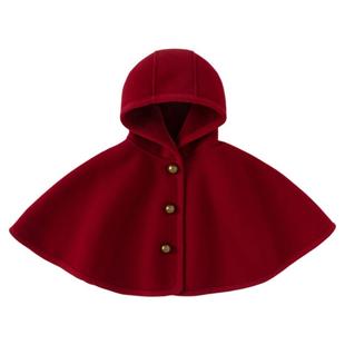 戴维贝拉婴儿加绒斗篷冬装儿童披风女童新年红色披肩宝宝外出外套