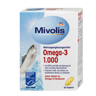 dm德国深海鱼油omega-3含DHA补护发成人用脑美容护眼软胶囊60粒dm