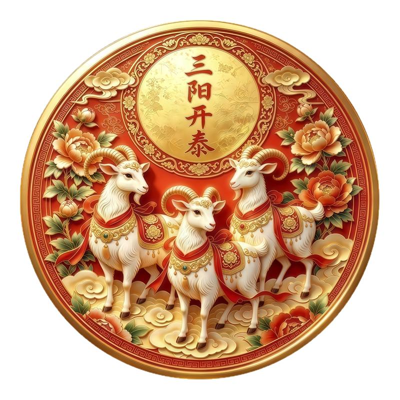 三阳开泰墙贴牡丹祥云墙贴背胶自粘羊年吉祥富贵玄关遮瑕可移除贴