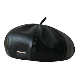 英伦风PU皮质贝雷帽女生复古时髦八角帽气质高级感画家帽子南瓜帽