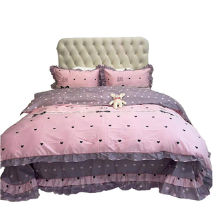 轻奢高级全棉纯棉100四件套新款绿色床单公主风网红花边床上用品