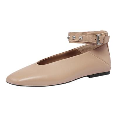 ASH女鞋春夏BEST羊皮方头浅口单鞋女低跟平底扣带奶奶鞋