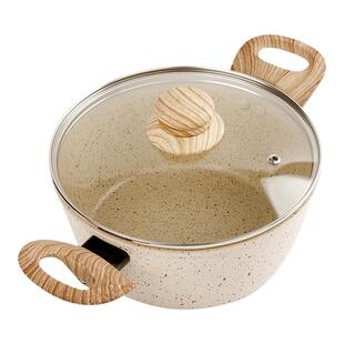 欧式麦饭石汤锅家用不粘锅电磁炉燃气灶通用多功能蒸煮双耳炖锅