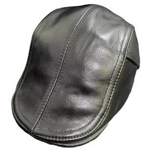 头层牛皮鸭舌帽四季薄款中老年软面牛皮帽子复古绅士帽休闲前进帽